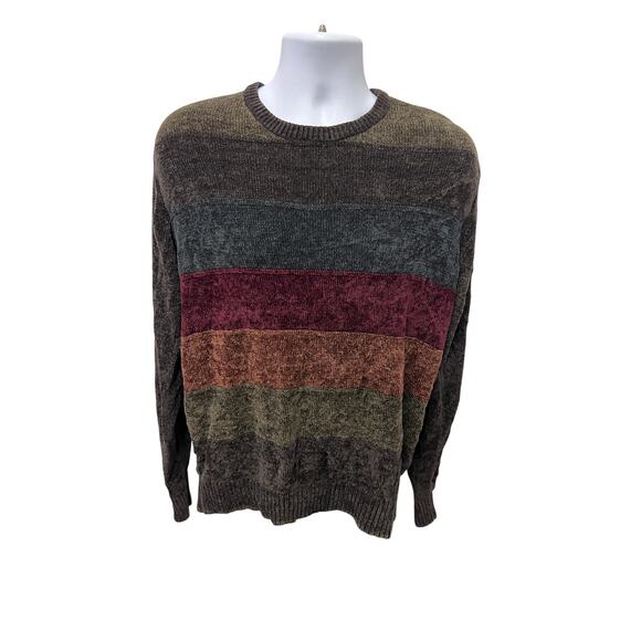🧶 David Taylor Collection L Chenille Stripe Sweater Retro 90s Fall Knit - Picture 1 of 4